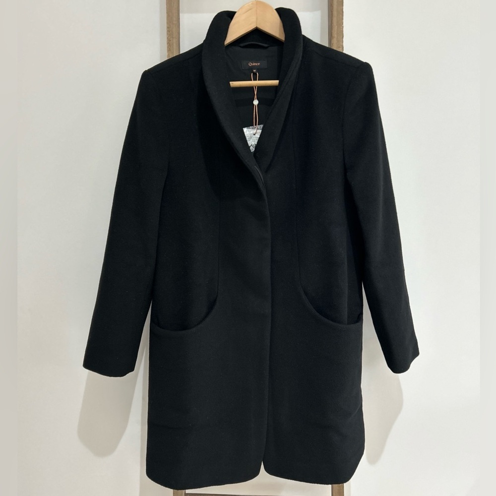 Quince Italian Wool Classic Black Cocoon Coat Women’s Size M NWT Timeless Chic